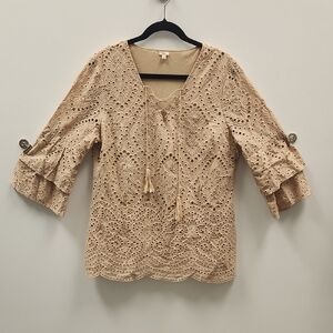 Reba Beige Eyelet Lace Top Large